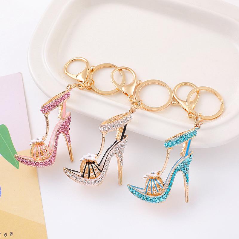Natural Pink Heels Key Chain In Metal With Rhinestone Embellishments