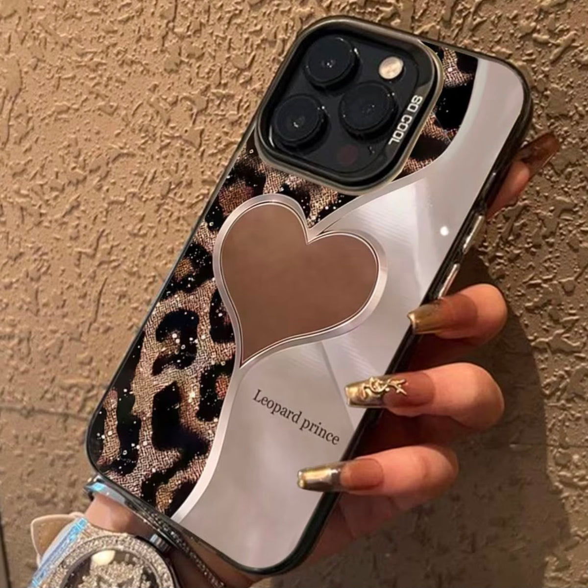 Phone Case - Leoparo Print Heart-Shaped Patchwork Printed Hard Protective Phone Case for Iphone 17 Pro Max 17 Air Cases for Iphone 16 15 14 13 12 11 Pro Max 16E X XR XS Max 78 Plus SE Shockproof Cover