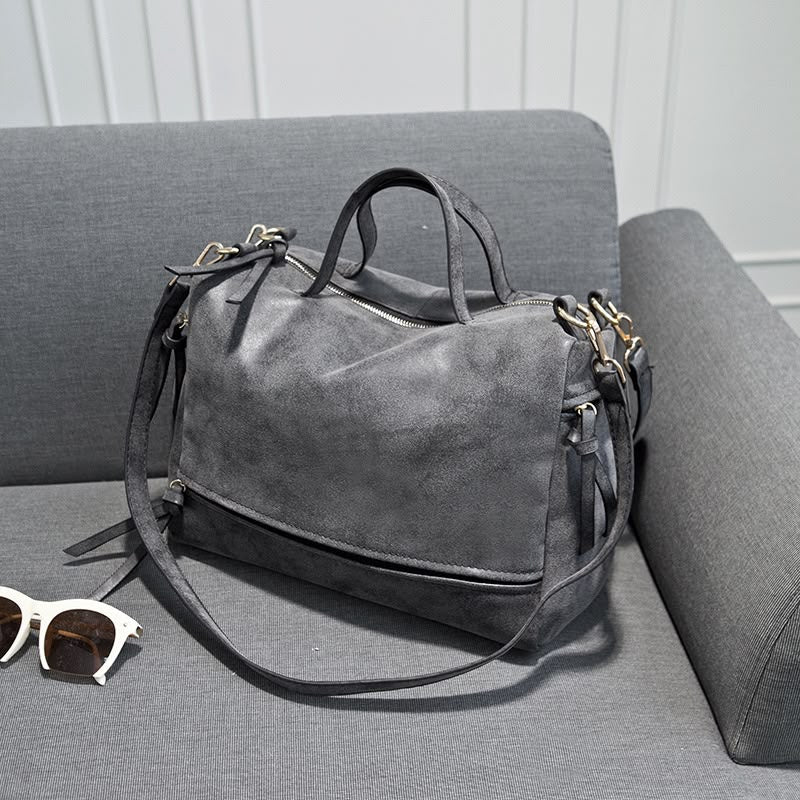 Fashion Large Solid Color Women's Handbag In Frosted Pu Leather With Zipper Closure