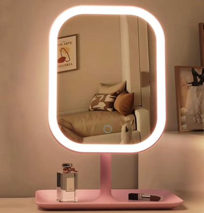 LED Makeup Mirror, Rechargeable Desktop Vanity Mirror with Lights, 3 Light Modes, Touch Control, Adjustable Brightness, Portable Lighted Beauty Mirror, Travel Vanity Cosmetic Mirror with Lights