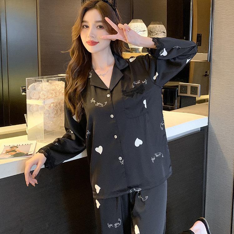 SweetHeart Shape Pant Co-Ord Set For Women In Imitated Silk Fabric Featuring Lace Craft, Ideal Pajamas
