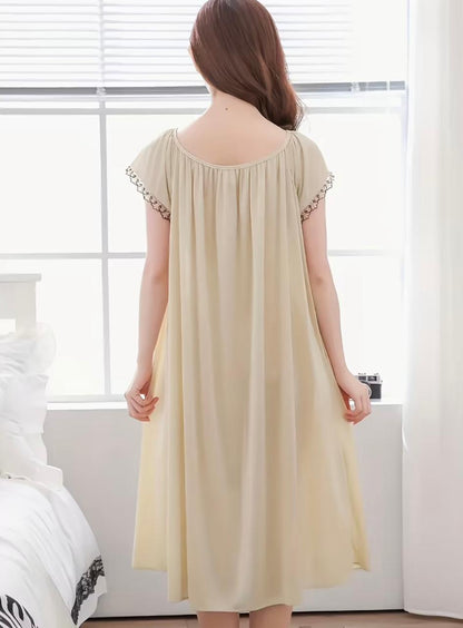 Women'S Summer Plus Size Sexy Ice Nightgown Wholesale Short Sleeve Long Dress Solid Color Home Sleepwear