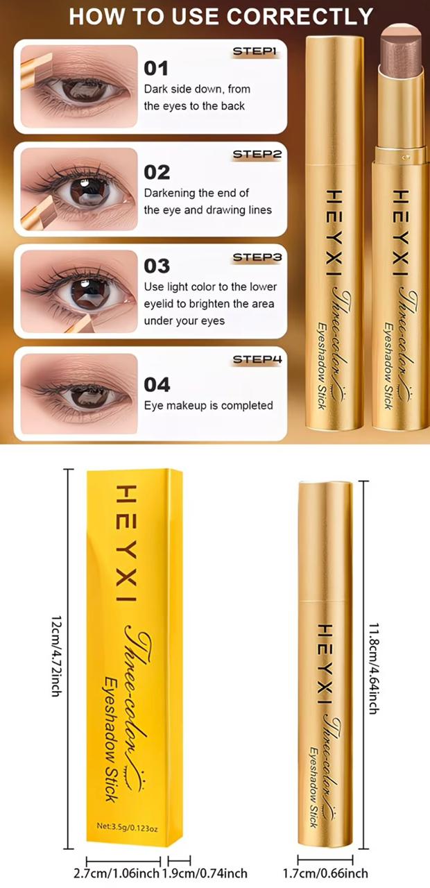 E Fastest delivery: 4 BUSINESS DAYS 1 HEYXI Glitter TriColor Eyeshadow Stick, Waterproof and Sweatproof, Matte Texture for Day and Night Use, Provides Vivid Color and Brightening Effect, Beginner-friendly Stick Design, an Excellent