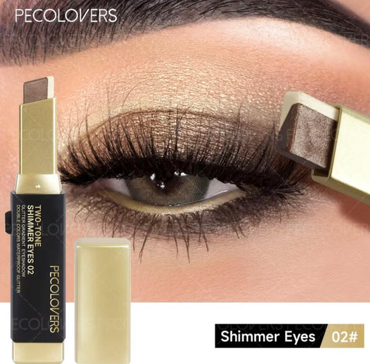 1pc PECOLOVERS Glitter Two-Tone Eyeshadow Stick - Waterproof & Sweatproof Suitable for for -day Wear, Pearlescent Shimmer Stick with -Color, Easy Application for Beginners, Ideal for Christmas/ Halloween Gifts, Eyeshadow
