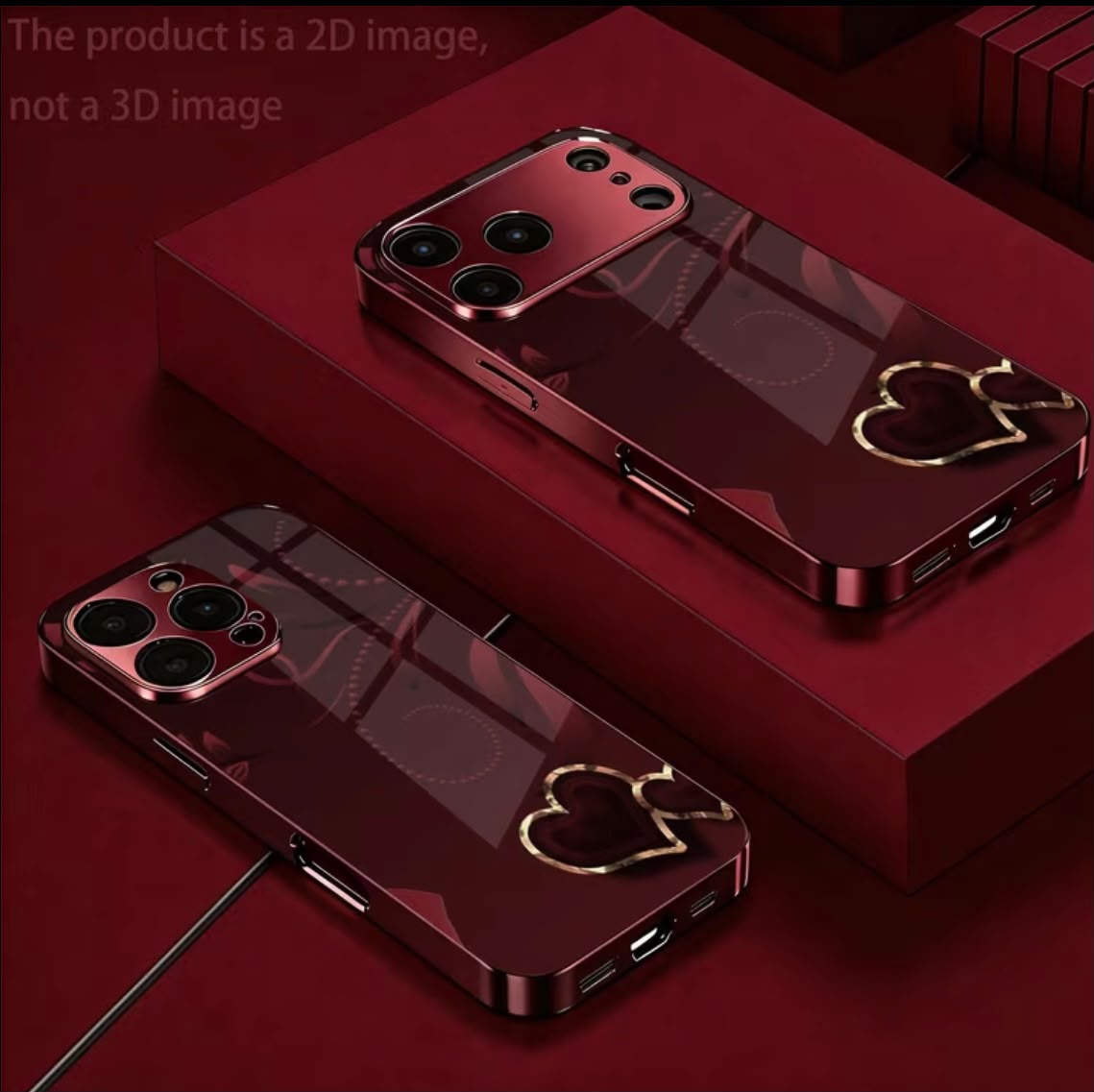 Phone Case - [2D] Heart Pattern Electroplated Wine Red New Mobile Phone Case Glass Protective Cover Suitable for Iphone 1717 Pro17 Air17 Pro Max1616 Pro16 Plus16 Pro Max1515 Pro15 Pro Max1414 Pro14 PLUS14 Pro Max1313 Pro13 Pro Max1211 Beautiful High