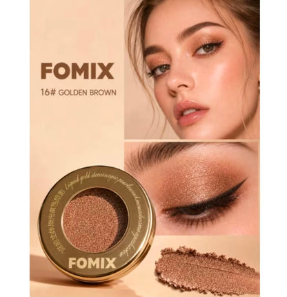 FOMIX High Shiny Solid Color Eyeshadow, Glitter with Luxury Golden Round Compact Case, Transparent Lid, Long-Lasting Shimmer Eye Makeup, Suitable for Daily, Party And Holiday