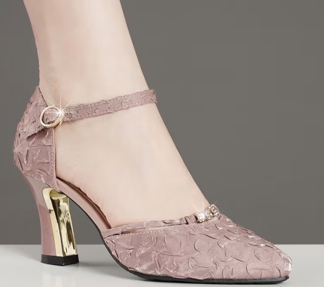 Women's Hollow Pointed-Toe Ankle Strap Chunky Heel Sandals, Women Shoes