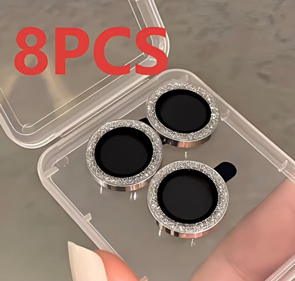 8pcs Glitter Lens Protectors Suitable for Iphone 17 Pro Max/16 Pro/15 Pro/14 Pro/ 13/12/11 Series, with Tempered Glass Film, Phone Additions, Glitter Design, Fashionable And Aesthetic