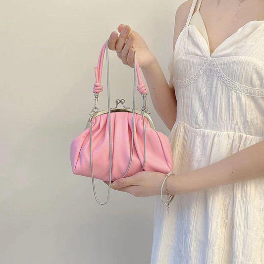 Folds Dumpling Shape Handbag In Artificial Leather With Chain Strap, Perfect For Spring & Summer