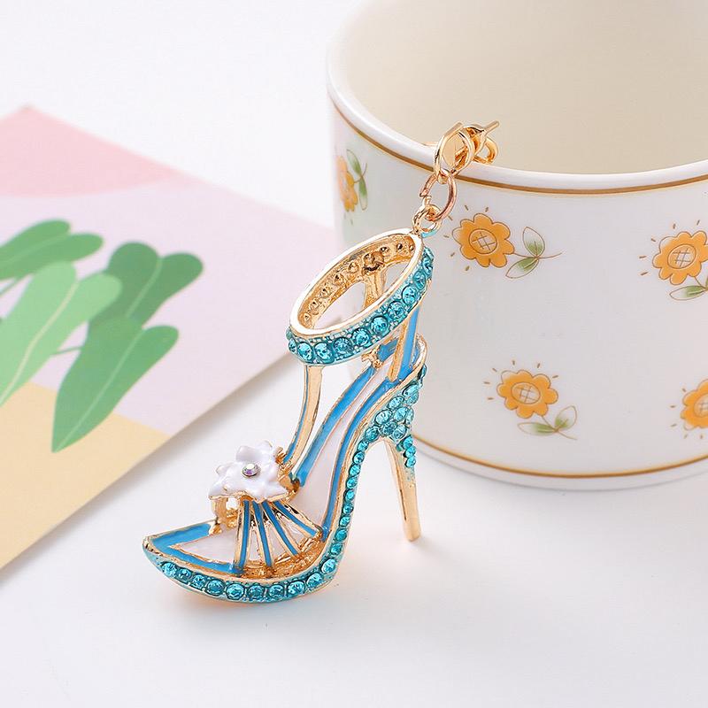 Natural Pink Heels Key Chain In Metal With Rhinestone Embellishments