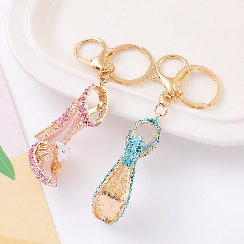 Natural Pink Heels Key Chain In Metal With Rhinestone Embellishments