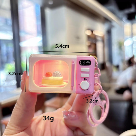 Creative Microwave Keychain With Light Cute Bag Accessories Student Toys Small Pendant Couple Hanging Small Gifts
