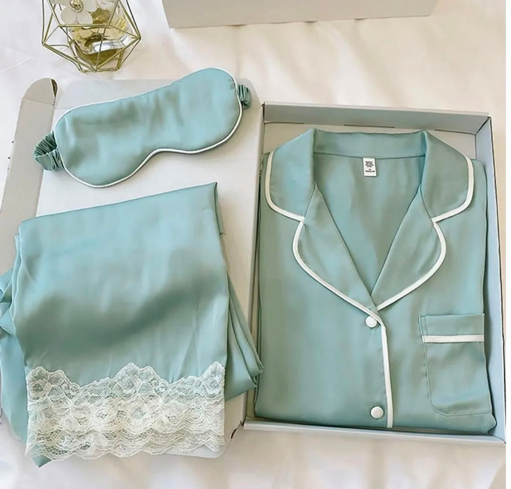 French Style Women's Plaid Pant Co-Ord Set In Imitated Silk, Ideal Pajamas For Spring