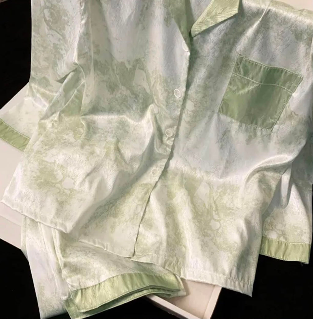 French Style Women's Plaid Pant Co-Ord Set In Imitated Silk, Ideal Pajamas For Spring
