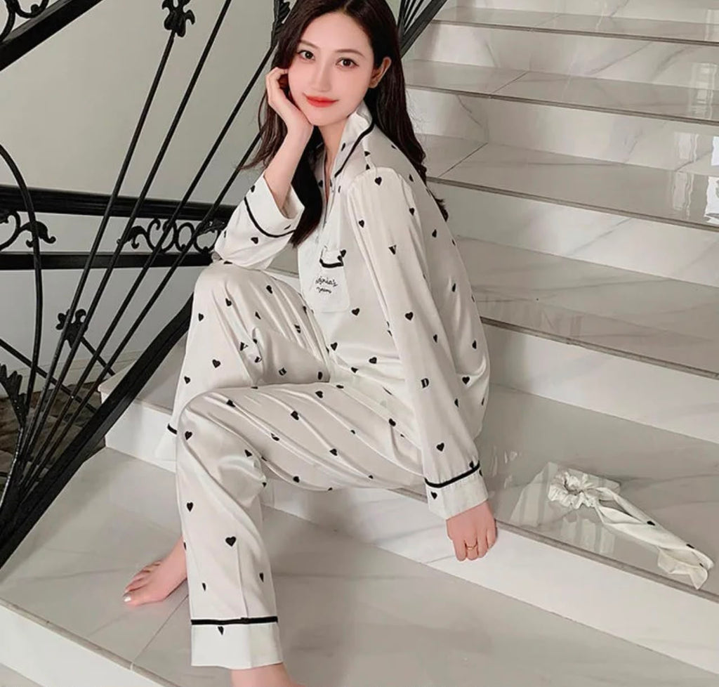 French Style Women's Plaid Pant Co-Ord Set In Imitated Silk, Ideal Pajamas For Spring