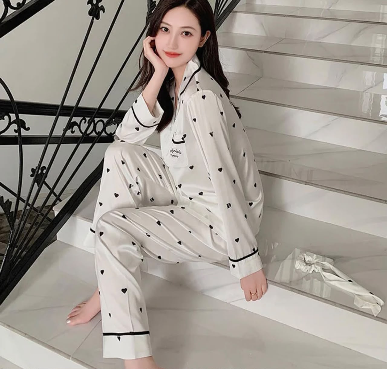 French Style Women's Plaid Pant Co-Ord Set In Imitated Silk, Ideal Pajamas For Spring