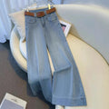 High Waist Wide Leg Denim Jeans Women's Spring Autumn New Style Small Size Light Color Straight Flared Pants Commute Style