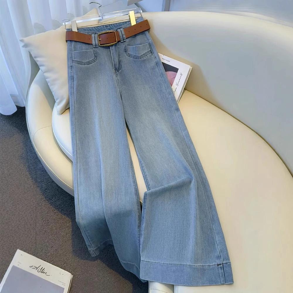 High Waist Wide Leg Denim Jeans Women's Spring Autumn New Style Small Size Light Color Straight Flared Pants Commute Style