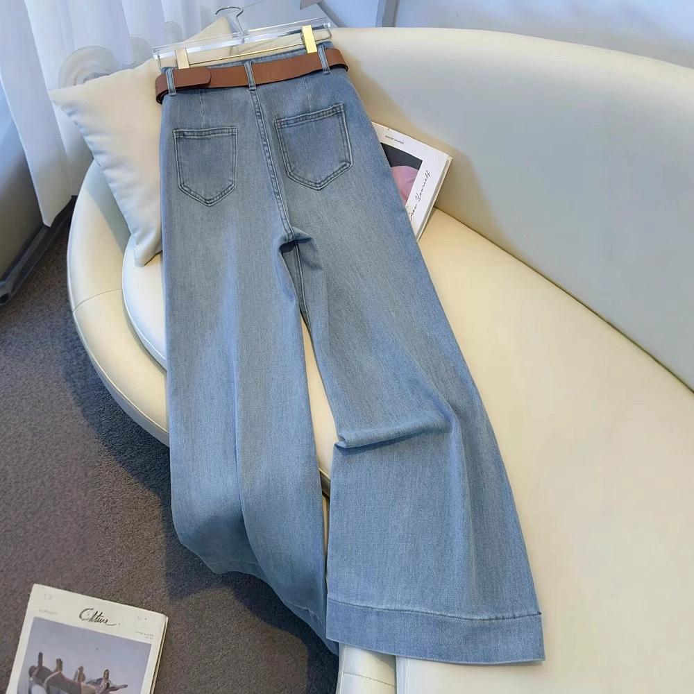 High Waist Wide Leg Denim Jeans Women's Spring Autumn New Style Small Size Light Color Straight Flared Pants Commute Style