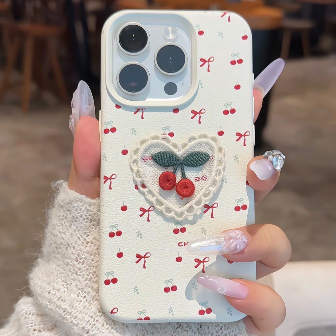 Tpu Cherry Bow Knot Embroidery Cute Sweet Phone Cases Phone Accessories