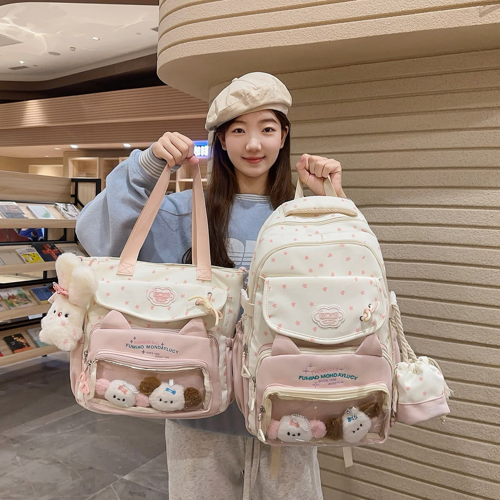 Girl's Nylon School Backpack With Sewing Thread Detail, Lightweight And Suitable For 14 Inch Backpacks