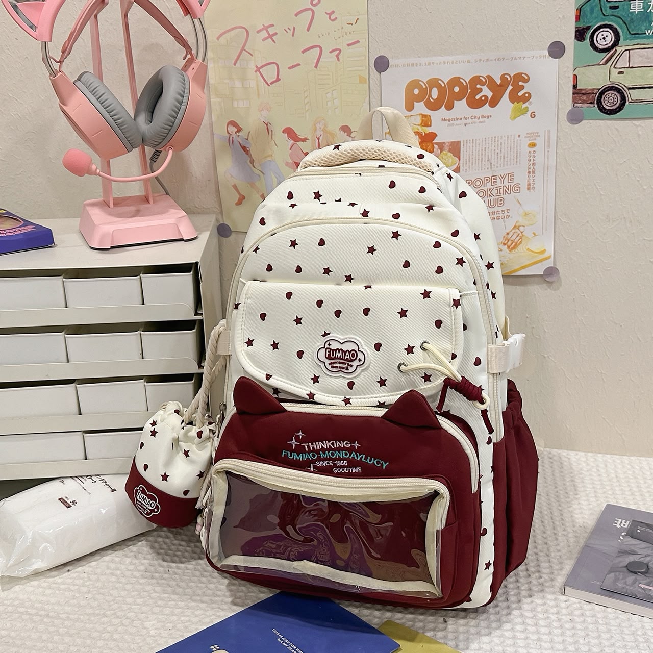 Girl's Nylon School Backpack With Sewing Thread Detail, Lightweight And Suitable For 14 Inch Backpacks