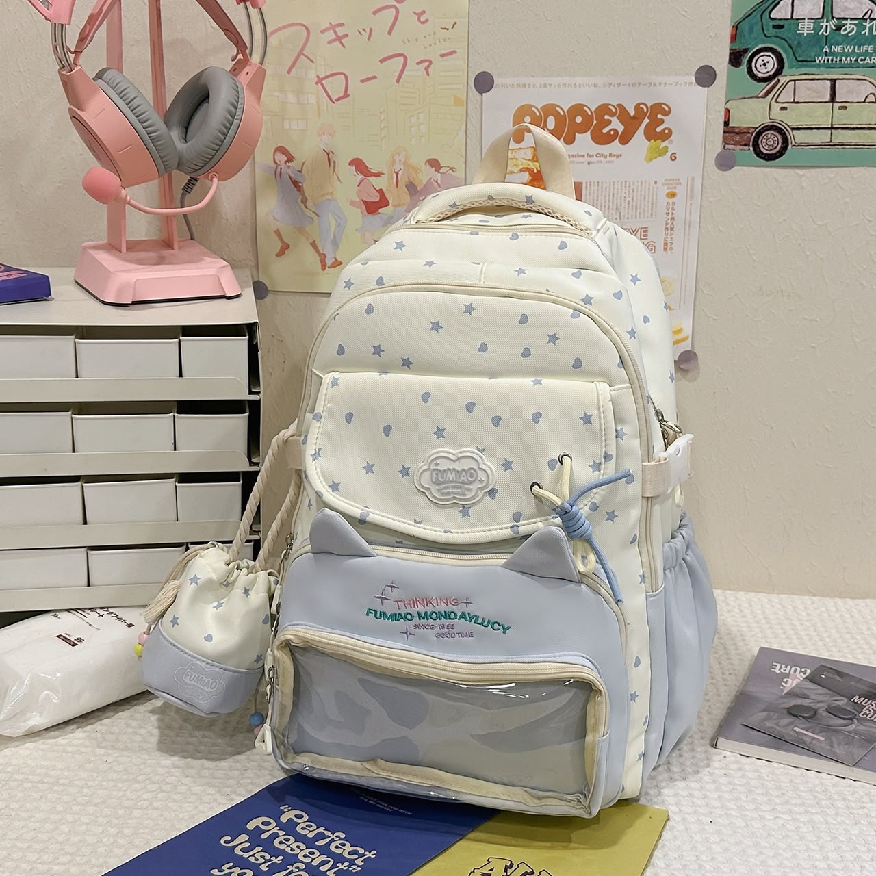 Girl's Nylon School Backpack With Sewing Thread Detail, Lightweight And Suitable For 14 Inch Backpacks