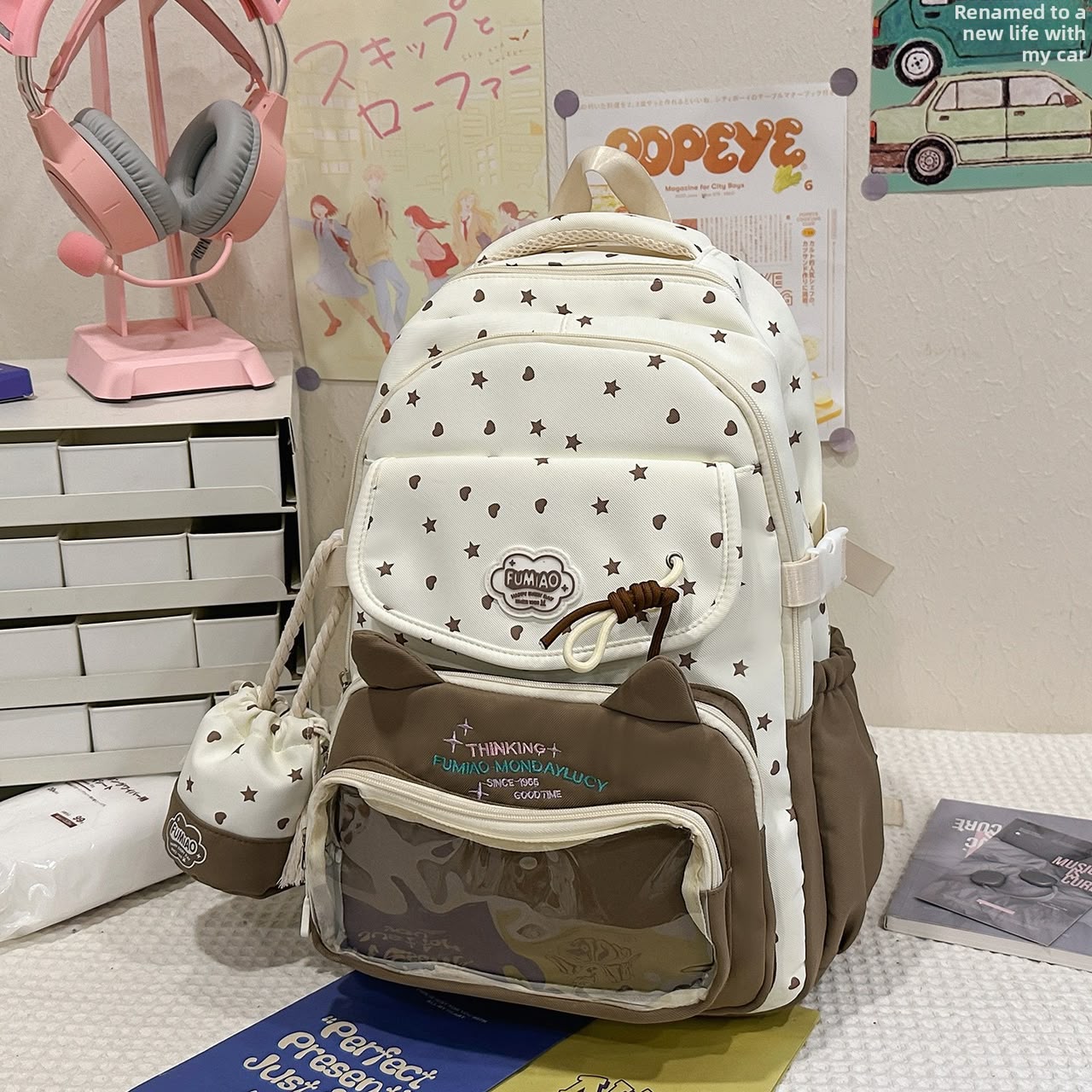Girl's Nylon School Backpack With Sewing Thread Detail, Lightweight And Suitable For 14 Inch Backpacks