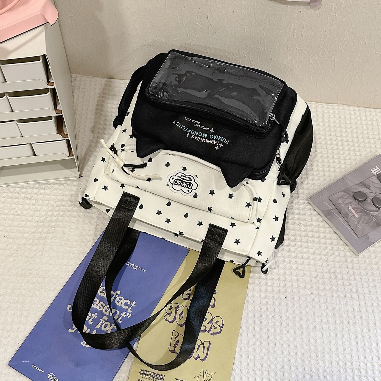 Girl's Nylon School Backpack With Sewing Thread Detail, Lightweight And Suitable For 14 Inch Backpacks