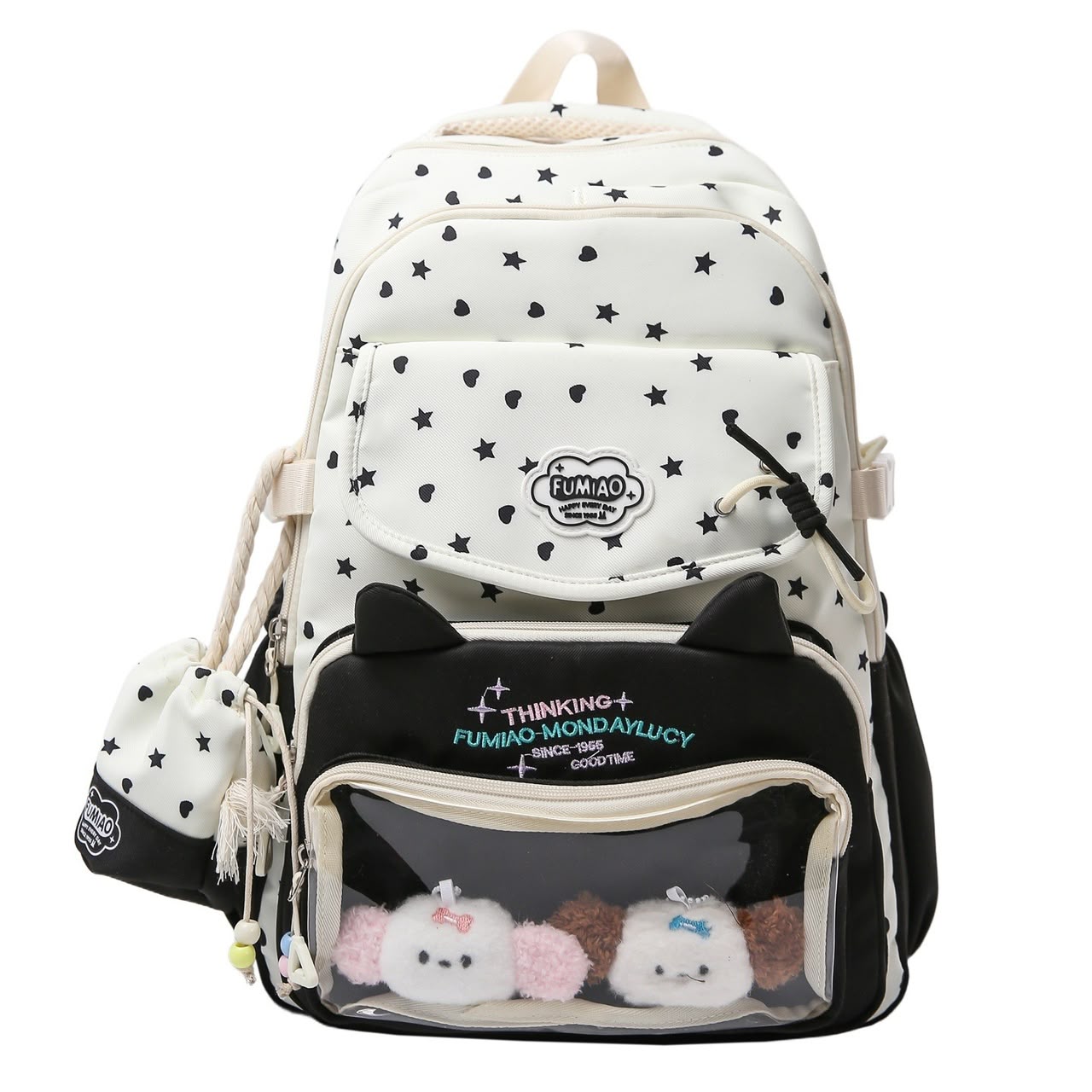 Girl's Nylon School Backpack With Sewing Thread Detail, Lightweight And Suitable For 14 Inch Backpacks