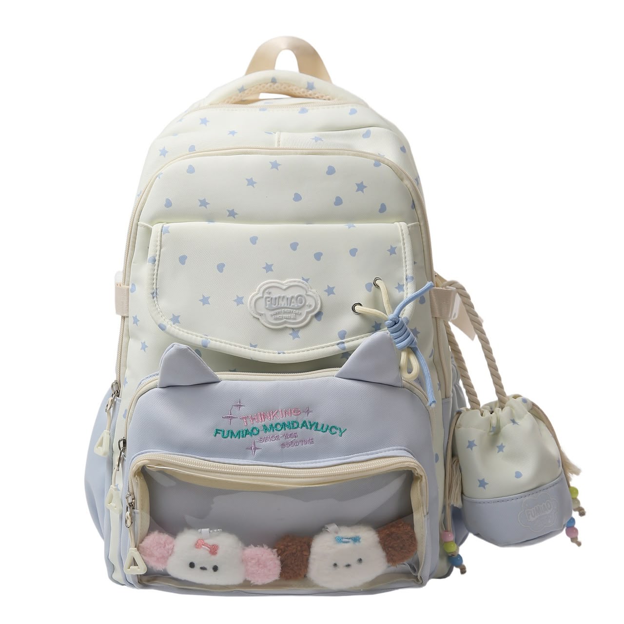 Girl's Nylon School Backpack With Sewing Thread Detail, Lightweight And Suitable For 14 Inch Backpacks