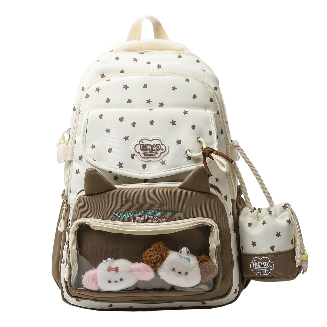Girl's Nylon School Backpack With Sewing Thread Detail, Lightweight And Suitable For 14 Inch Backpacks