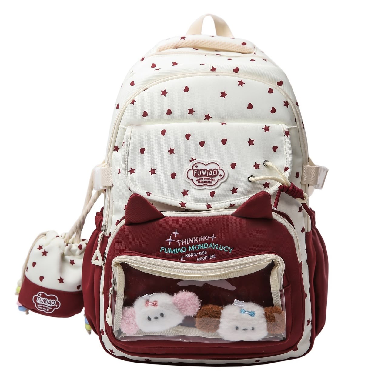 Girl's Nylon School Backpack With Sewing Thread Detail, Lightweight And Suitable For 14 Inch Backpacks
