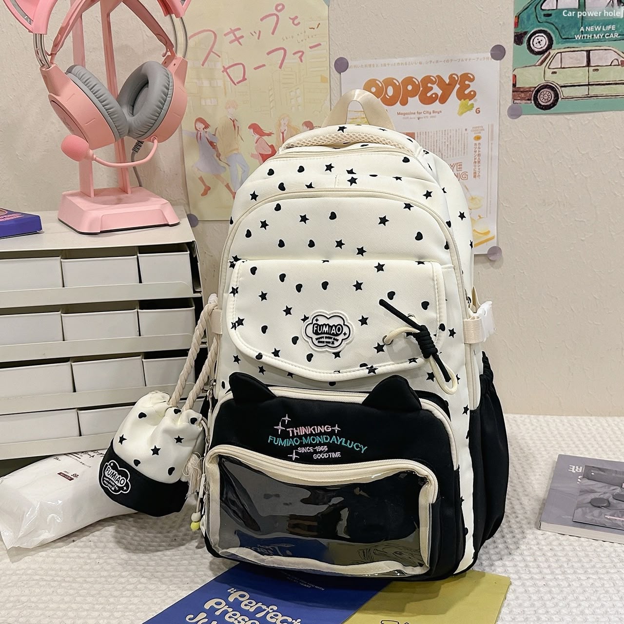 Girl's Nylon School Backpack With Sewing Thread Detail, Lightweight And Suitable For 14 Inch Backpacks