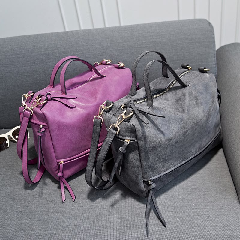 Fashion Large Solid Color Women's Handbag In Frosted Pu Leather With Zipper Closure