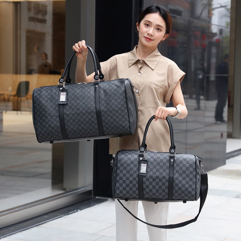 Unisex Geometric Pu Leather Travel Bag With Nylon Lining, Perfect For Casual Travel