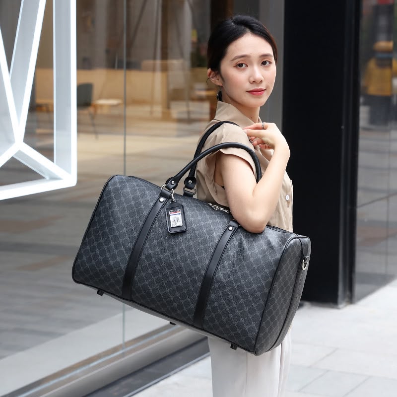 Unisex Geometric Pu Leather Travel Bag With Nylon Lining, Perfect For Casual Travel