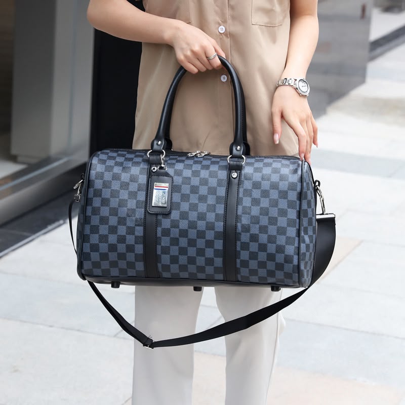 Unisex Geometric Pu Leather Travel Bag With Nylon Lining, Perfect For Casual Travel