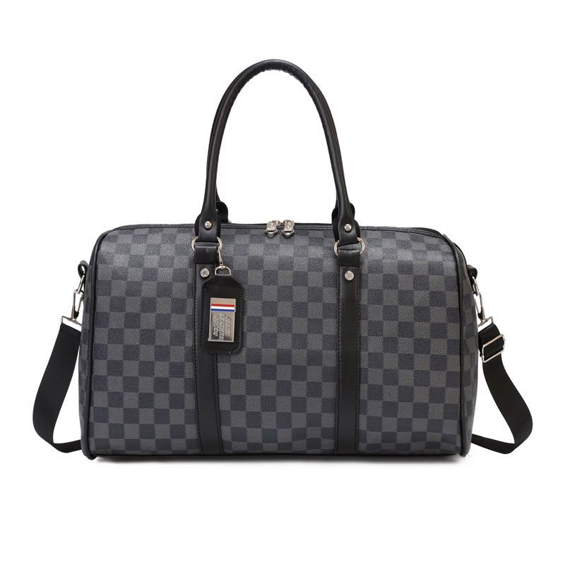 Unisex Geometric Pu Leather Travel Bag With Nylon Lining, Perfect For Casual Travel