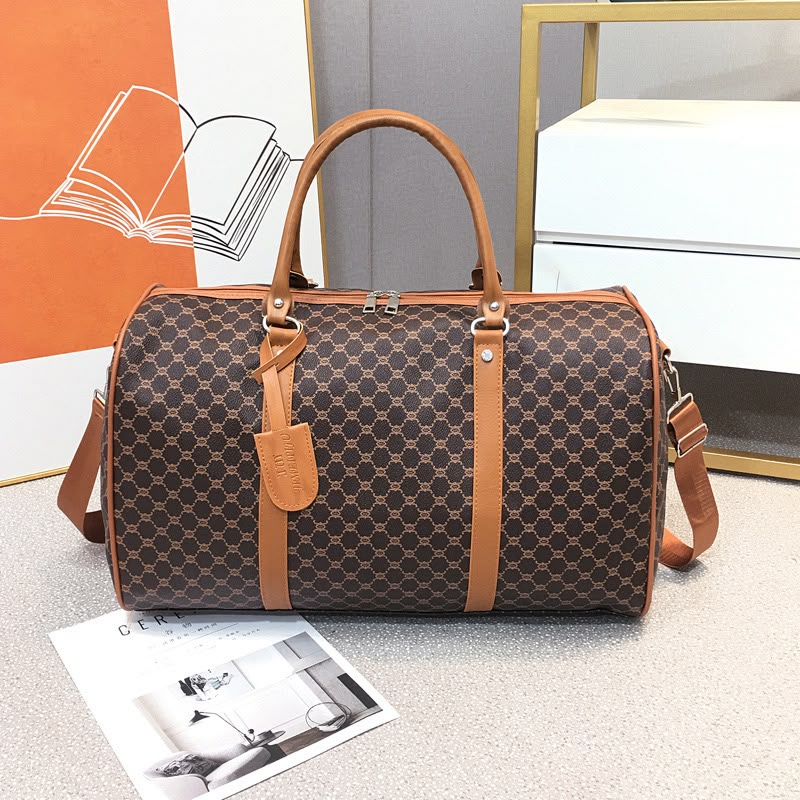 Unisex Geometric Pu Leather Travel Bag With Nylon Lining, Perfect For Casual Travel
