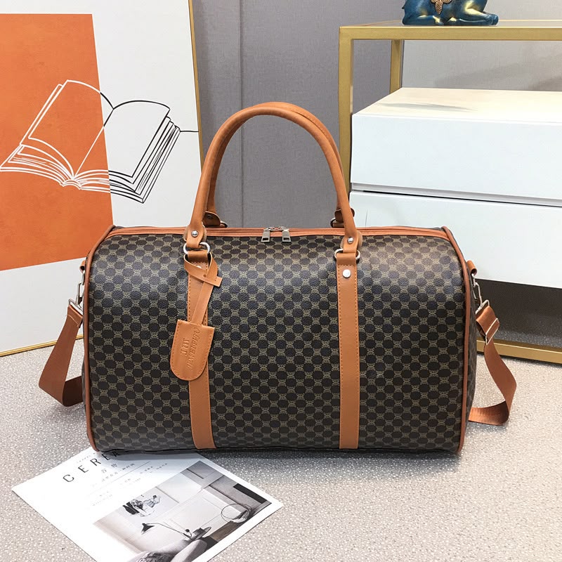 Unisex Geometric Pu Leather Travel Bag With Nylon Lining, Perfect For Casual Travel