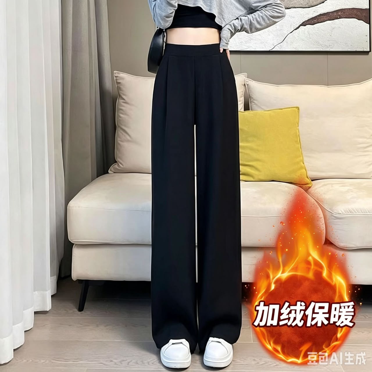 Women's Casual Straight Pants In Polyester Fabric With Micro-Elastic For Elegant Commuting Style
