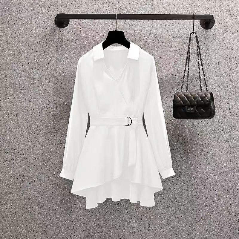 Solid Color Long Sleeve Polyester Shirt For Women With Polo Collar And Pullover Design, Elegant Commuter Style