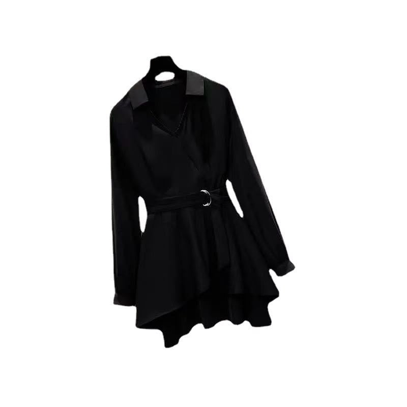 Solid Color Long Sleeve Polyester Shirt For Women With Polo Collar And Pullover Design, Elegant Commuter Style