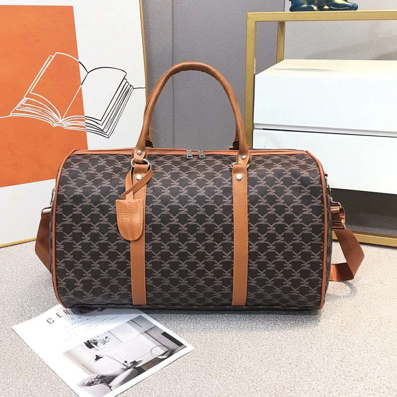 Unisex Geometric Pu Leather Travel Bag With Nylon Lining, Perfect For Casual Travel