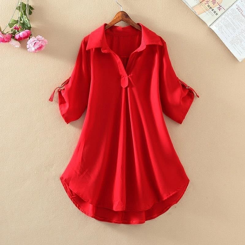 Solid Color Short Sleeve Blended Fabric Women's Shirt With Lapel Collar And Pullover Design, Elegant Workwear Style
