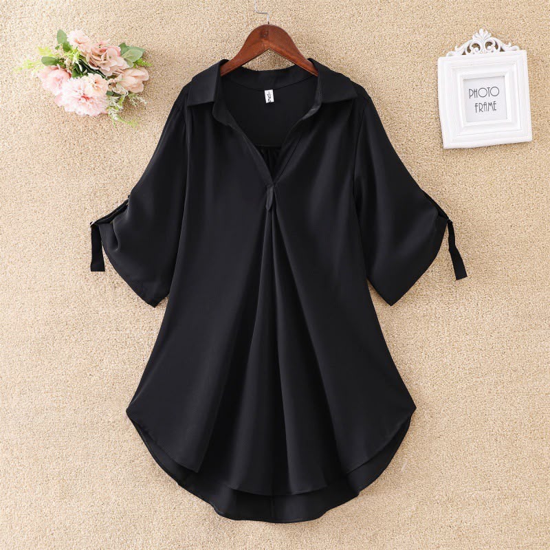 Solid Color Short Sleeve Blended Fabric Women's Shirt With Lapel Collar And Pullover Design, Elegant Workwear Style