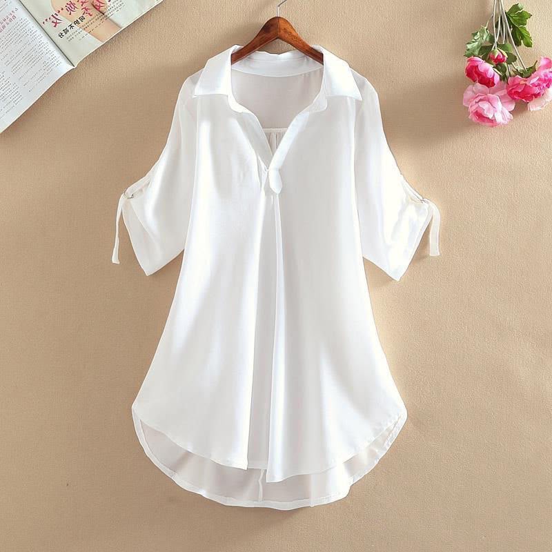 Solid Color Short Sleeve Blended Fabric Women's Shirt With Lapel Collar And Pullover Design, Elegant Workwear Style