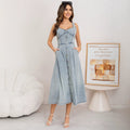 Sexy Solid Color Denim Dress With Strap Neckline And Sleeveless Design For Business Occasions
