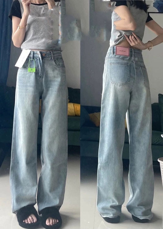 Women's Solid Color Full Length Denim Cotton Jeans With Zipper, Streetwear Style For Daily Wear